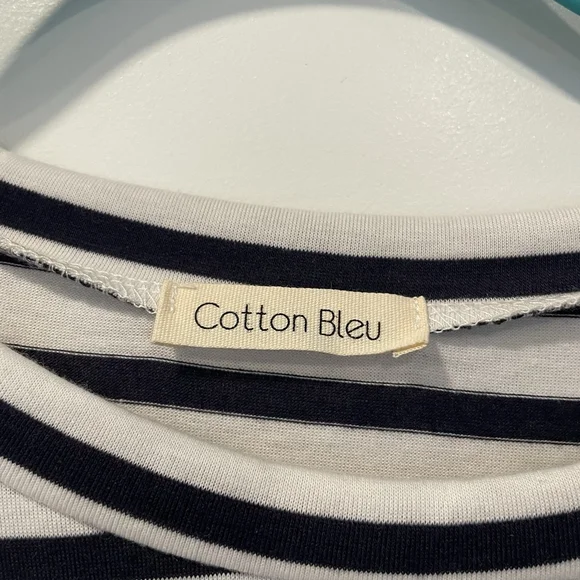 Cotton Bleu Womens Large Black And White Striped Top Made In The USA - Picture 3 of 4